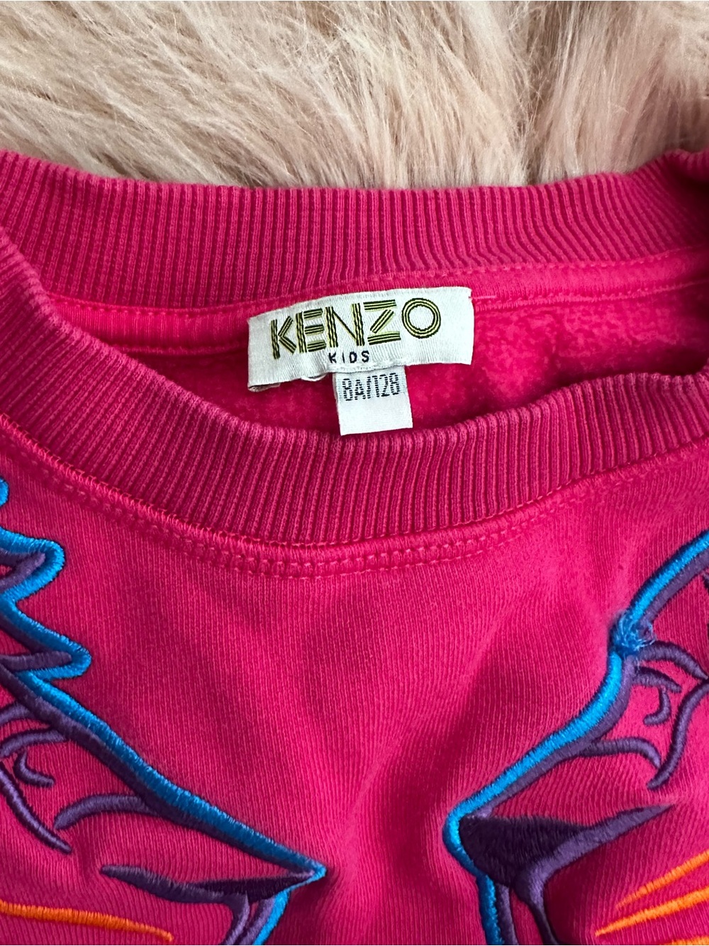 Kenzo Kids Kiki panther lion fuchsia Crew Sweatshirt Sz 8 - Picture 2 of 6